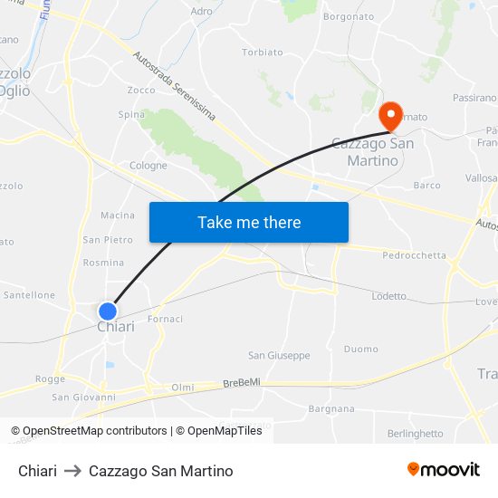 Chiari to Cazzago San Martino map