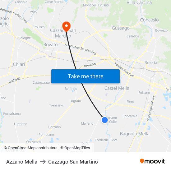 Azzano Mella to Cazzago San Martino map