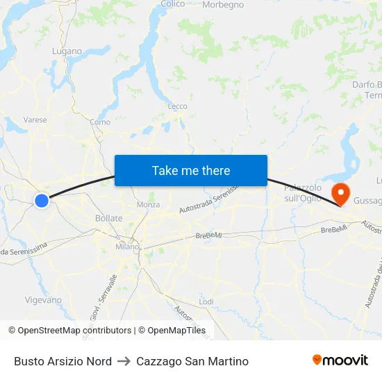 Busto Arsizio Nord to Cazzago San Martino map