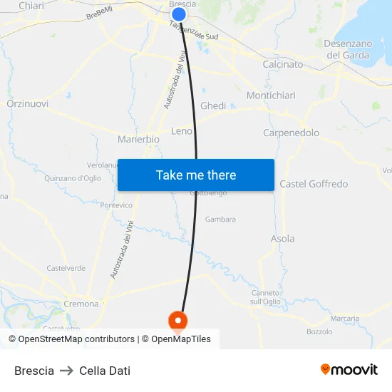 Brescia to Cella Dati map