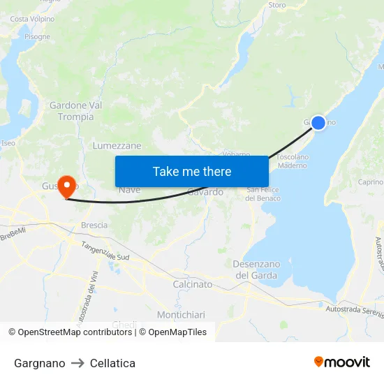 Gargnano to Cellatica map