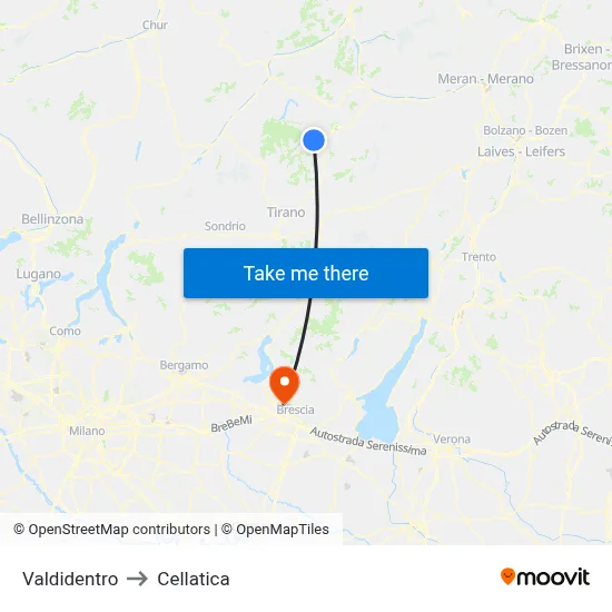 Valdidentro to Cellatica map