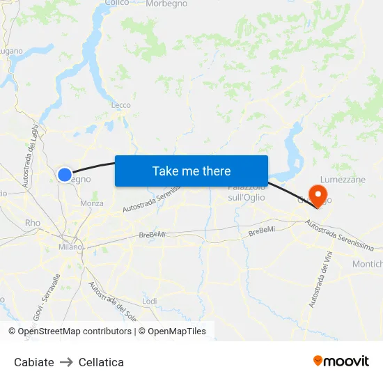 Cabiate to Cellatica map