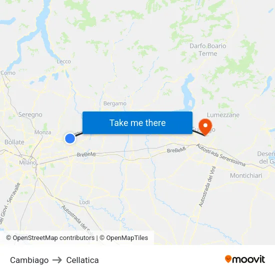 Cambiago to Cellatica map