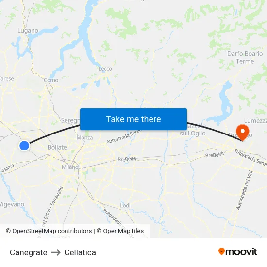 Canegrate to Cellatica map