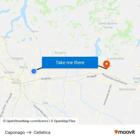 Caponago to Cellatica map