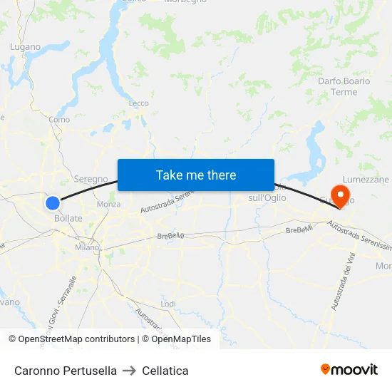 Caronno Pertusella to Cellatica map