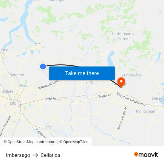 Imbersago to Cellatica map