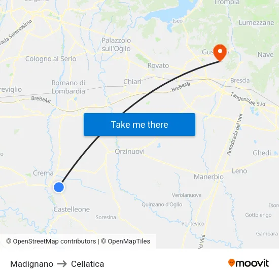 Madignano to Cellatica map