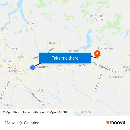 Melzo to Cellatica map