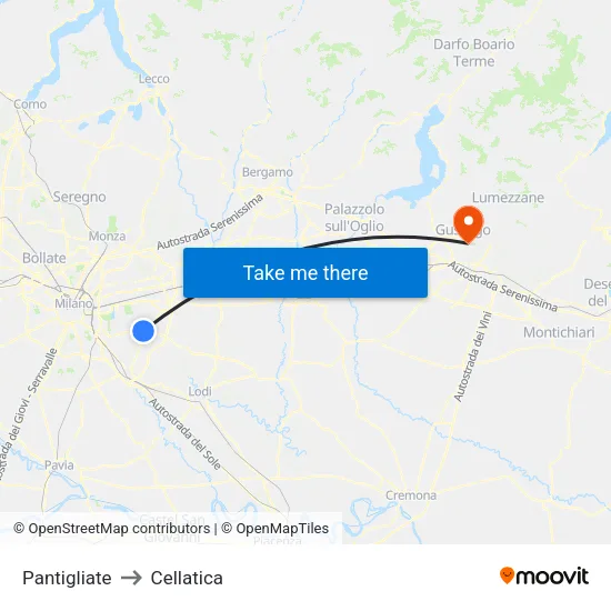 Pantigliate to Cellatica map