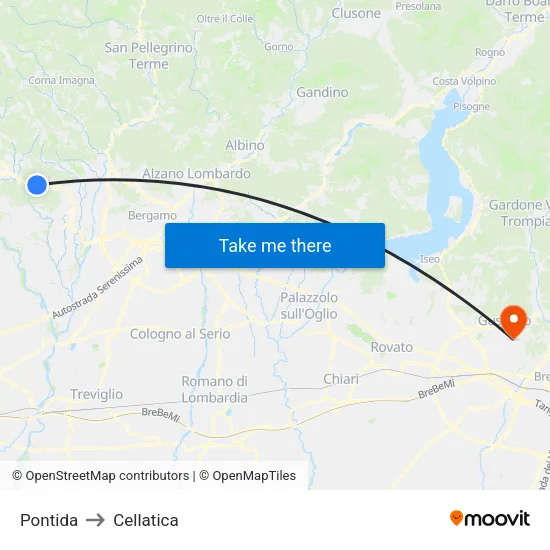 Pontida to Cellatica map