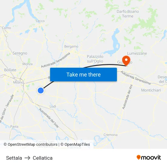Settala to Cellatica map