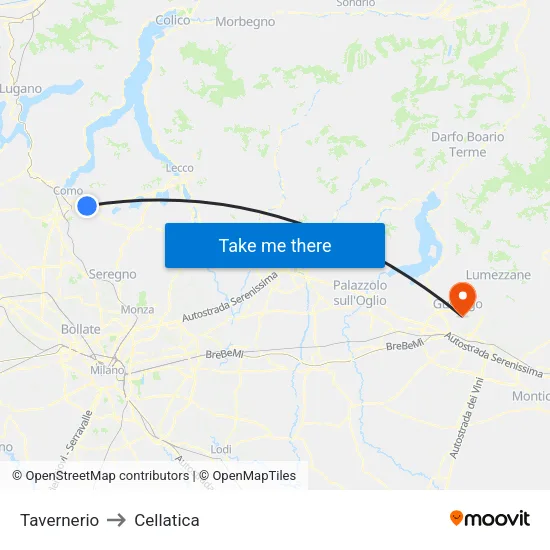 Tavernerio to Cellatica map