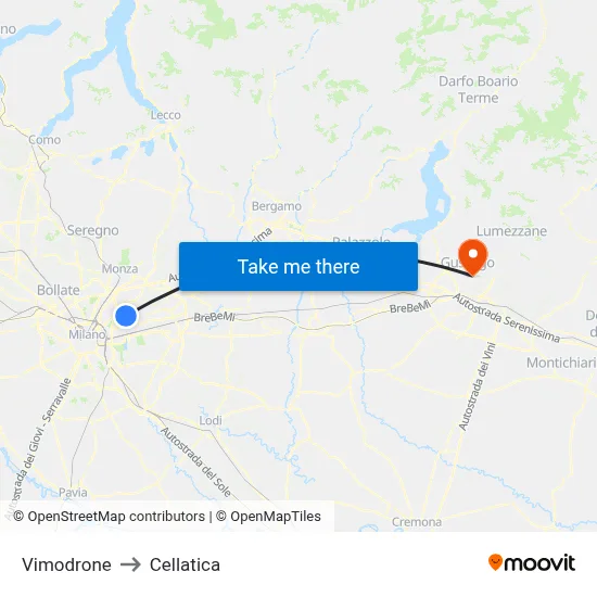 Vimodrone to Cellatica map