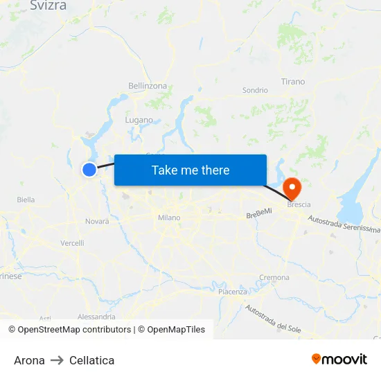 Arona to Cellatica map