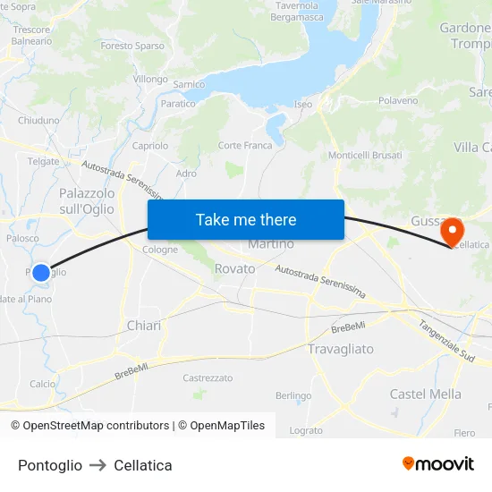 Pontoglio to Cellatica map