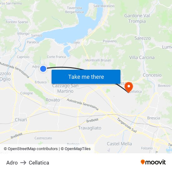 Adro to Cellatica map