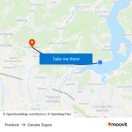 Predore to Cenate Sopra map
