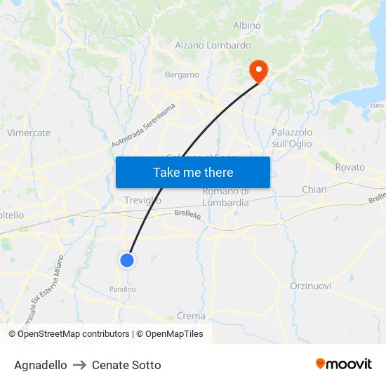 Agnadello to Cenate Sotto map
