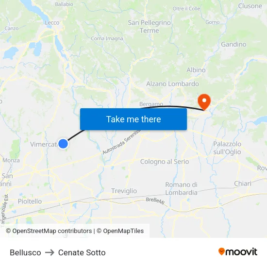 Bellusco to Cenate Sotto map