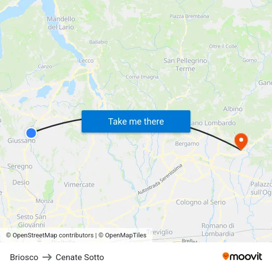 Briosco to Cenate Sotto map