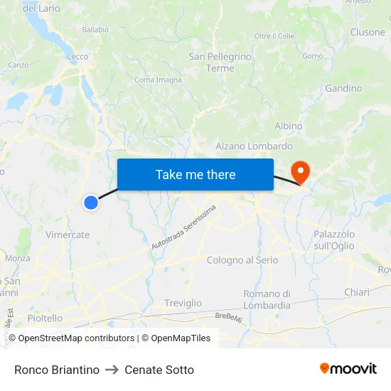Ronco Briantino to Cenate Sotto map