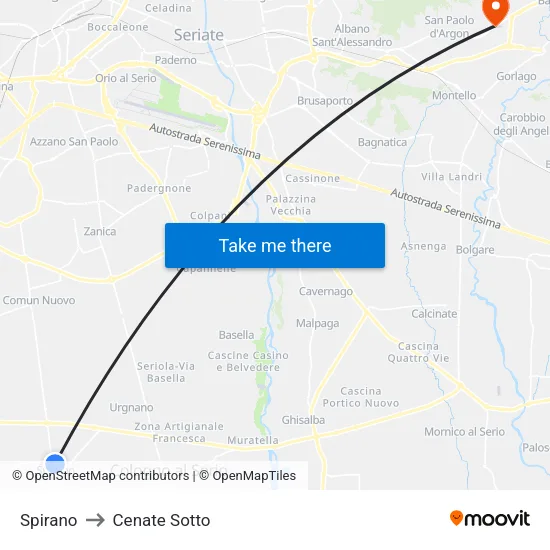 Spirano to Cenate Sotto map