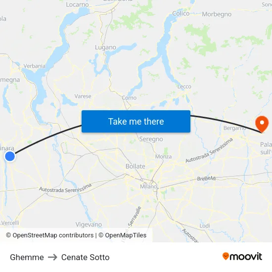 Ghemme to Cenate Sotto map