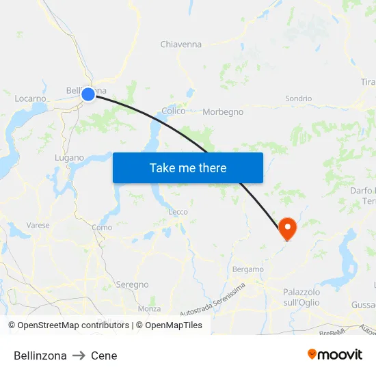 Bellinzona to Cene map