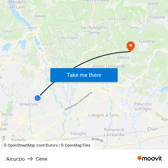 Aicurzio to Cene map