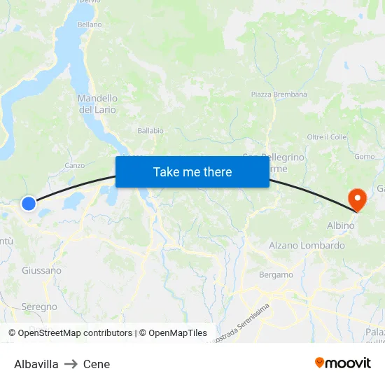 Albavilla to Cene map