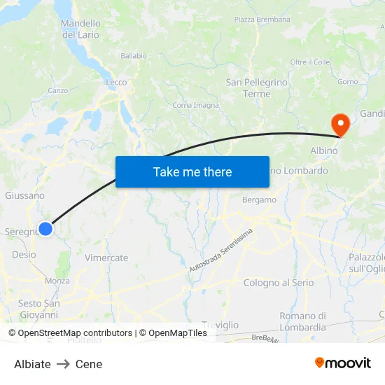 Albiate to Cene map