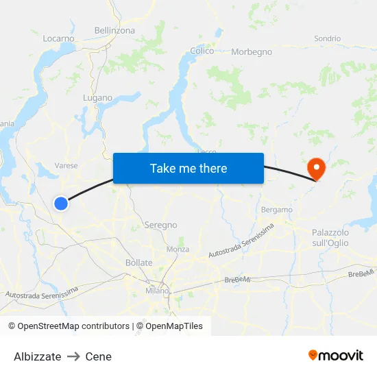 Albizzate to Cene map