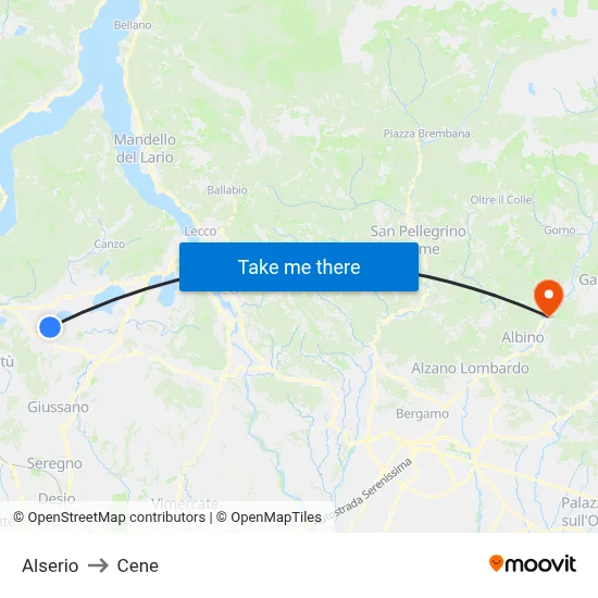 Alserio to Cene map