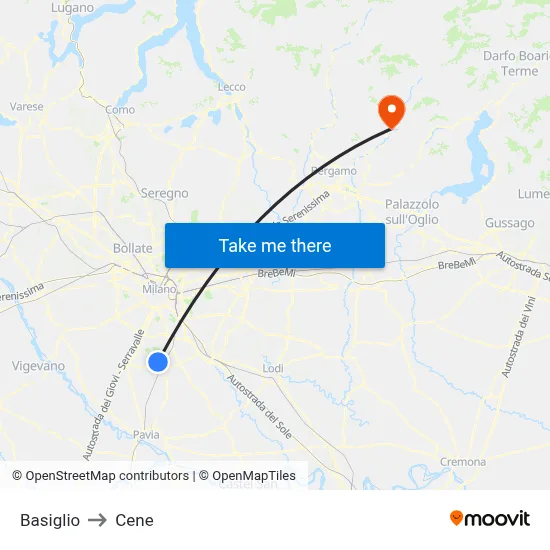 Basiglio to Cene map