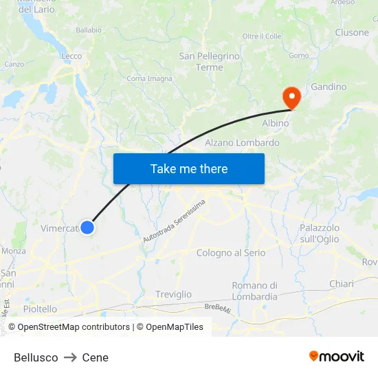 Bellusco to Cene map