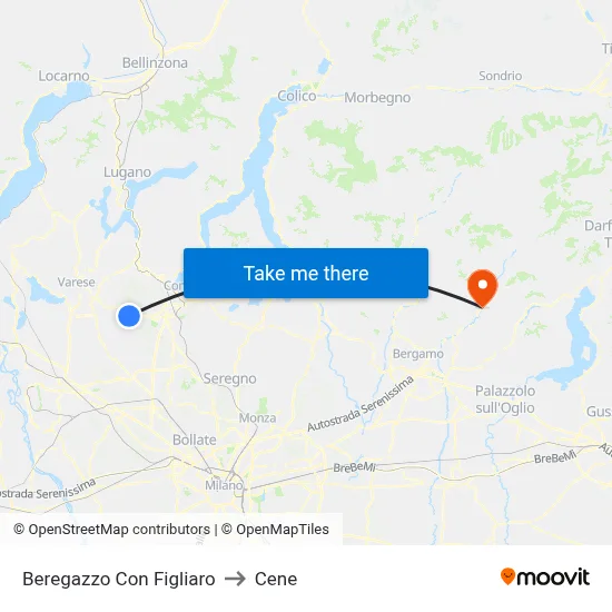Beregazzo Con Figliaro to Cene map