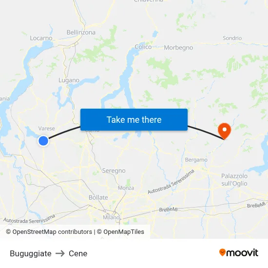 Buguggiate to Cene map