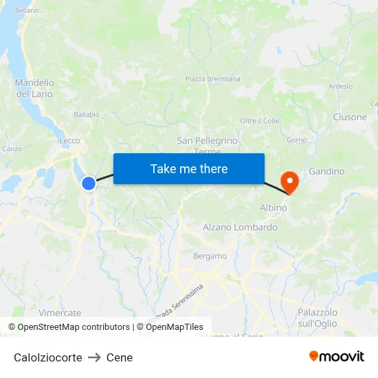 Calolziocorte to Cene map