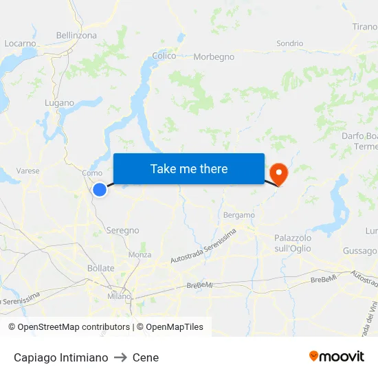 Capiago Intimiano to Cene map