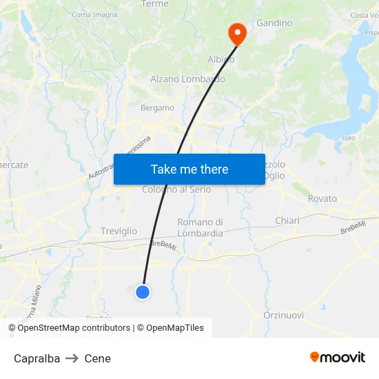 Capralba to Cene map