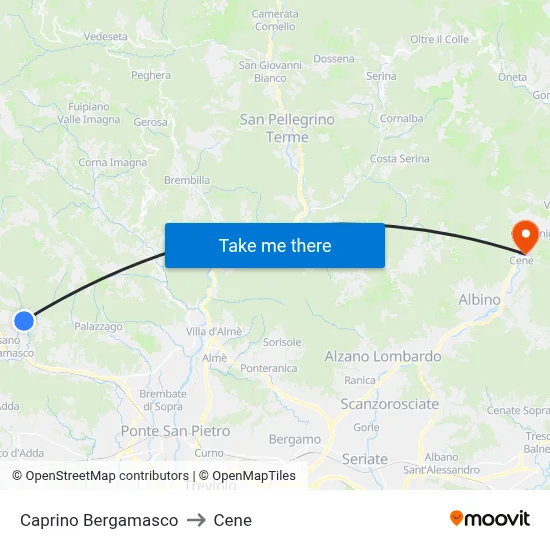 Caprino Bergamasco to Cene map