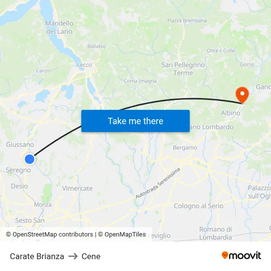 Carate Brianza to Cene map