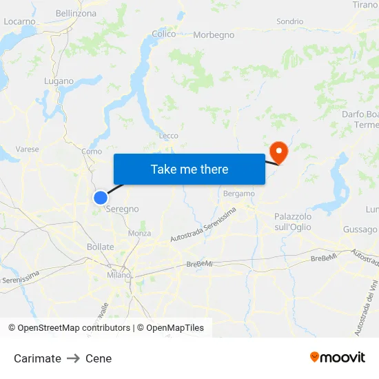 Carimate to Cene map