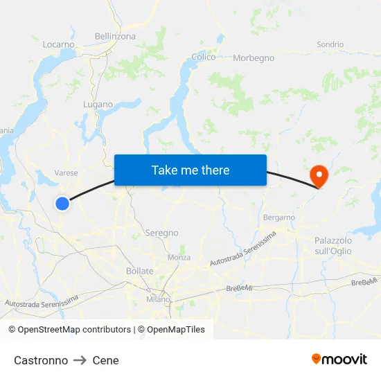 Castronno to Cene map