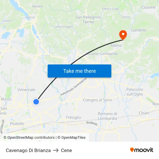 Cavenago Di Brianza to Cene map