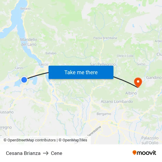 Cesana Brianza to Cene map