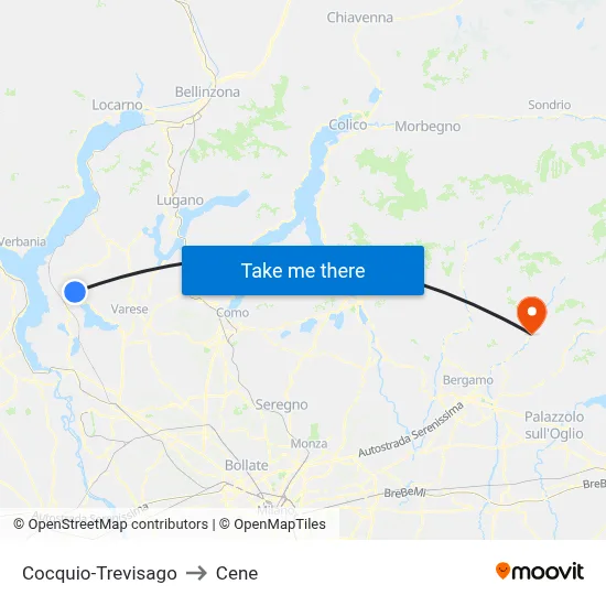 Cocquio-Trevisago to Cene map