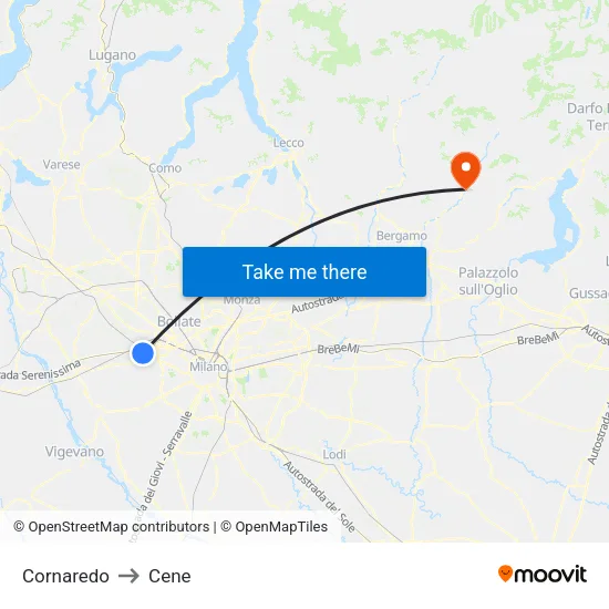 Cornaredo to Cene map